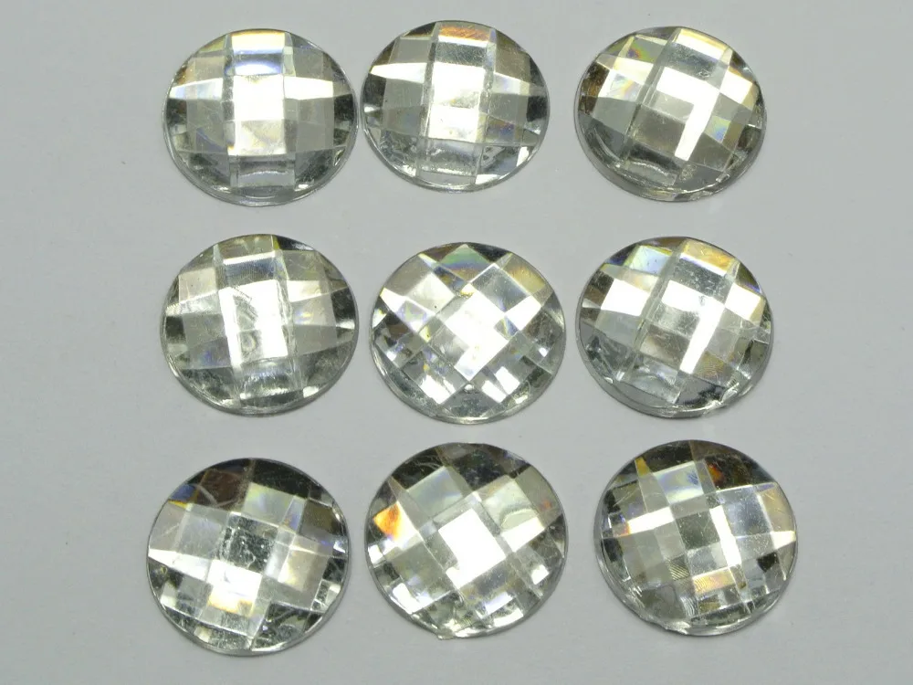 50 Clear Acrylic Flatback Rhinestone Round Gem Beads 20mm No Holein