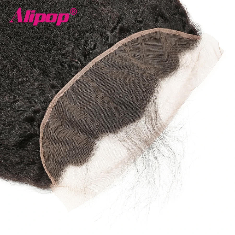 ALIPOP Pre Plucked Peruvian Kinky Straight Lace Frontal Closure With Baby Hair Remy Human Hair Natural Hairline Natural Black 1B (17)