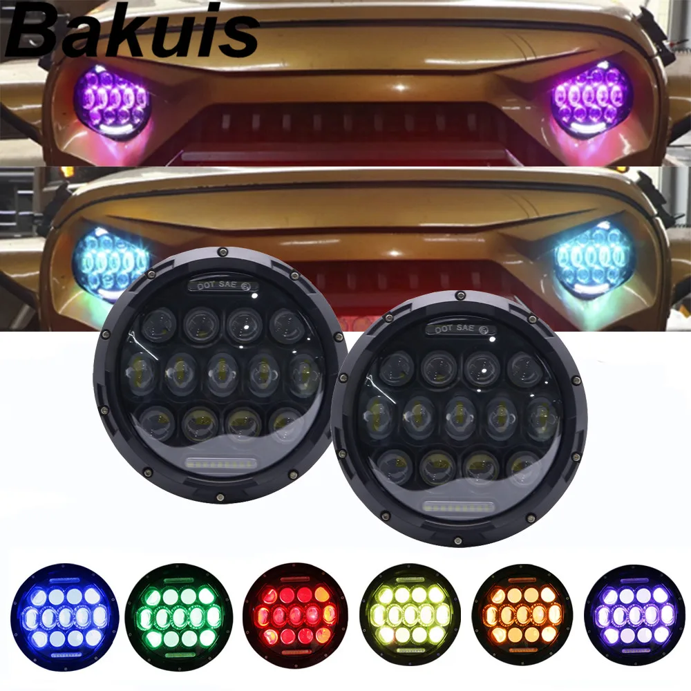 

Wrangler JK CJ 7inch RGB Round LED Headlights with Multicolor Bluetooth Remote Control for Jeep Off Road 4x4 lada niva