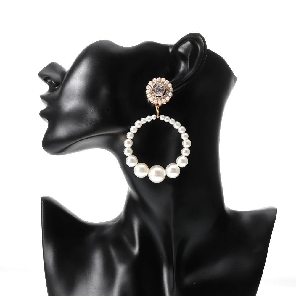 

BeUrSelf White Pearl Earring Gold Color Rhinestone Long Drop Earrings for Women Luxury Fashion Jewelry Accessory Dropshipping