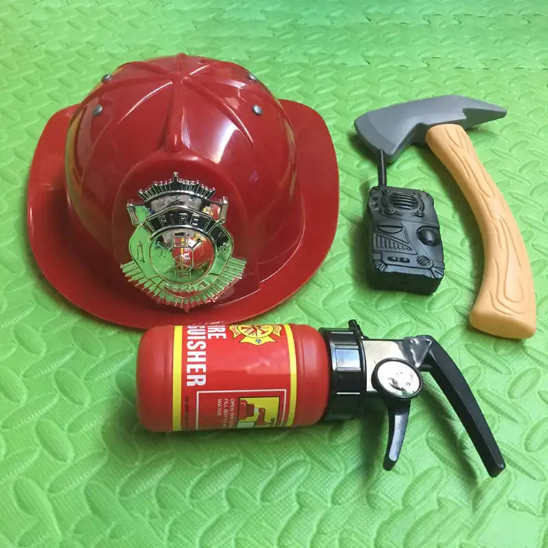 5Pcs/Lot Fire Hat Toy Props Children Firefighter Accessories Plastic Fire Extinguisher Axe Kids