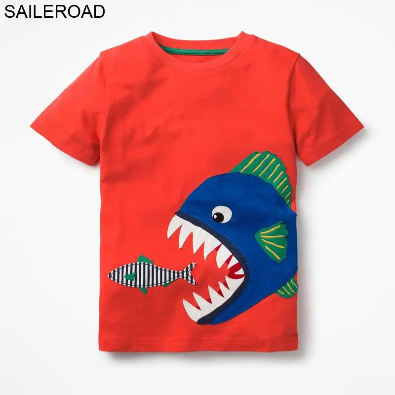 SAILEROAD для детей 2-7 лет, топы для новорожденных мальчиков с изображением акулы и рыбы, футболки на лето, детские топы из хлопка для мальчиков и девочек