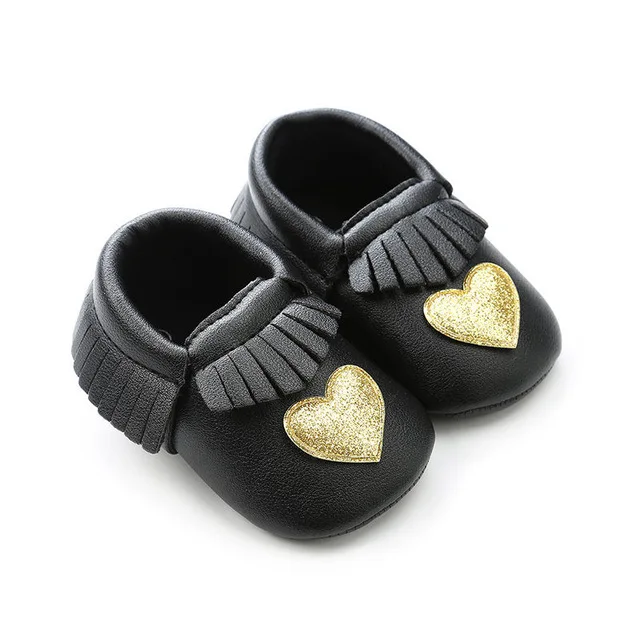 

Fashion glitter Heart star style PU leather Newborn baby girls shoes Fringe first walker crib shoes soft sole baby moccasins