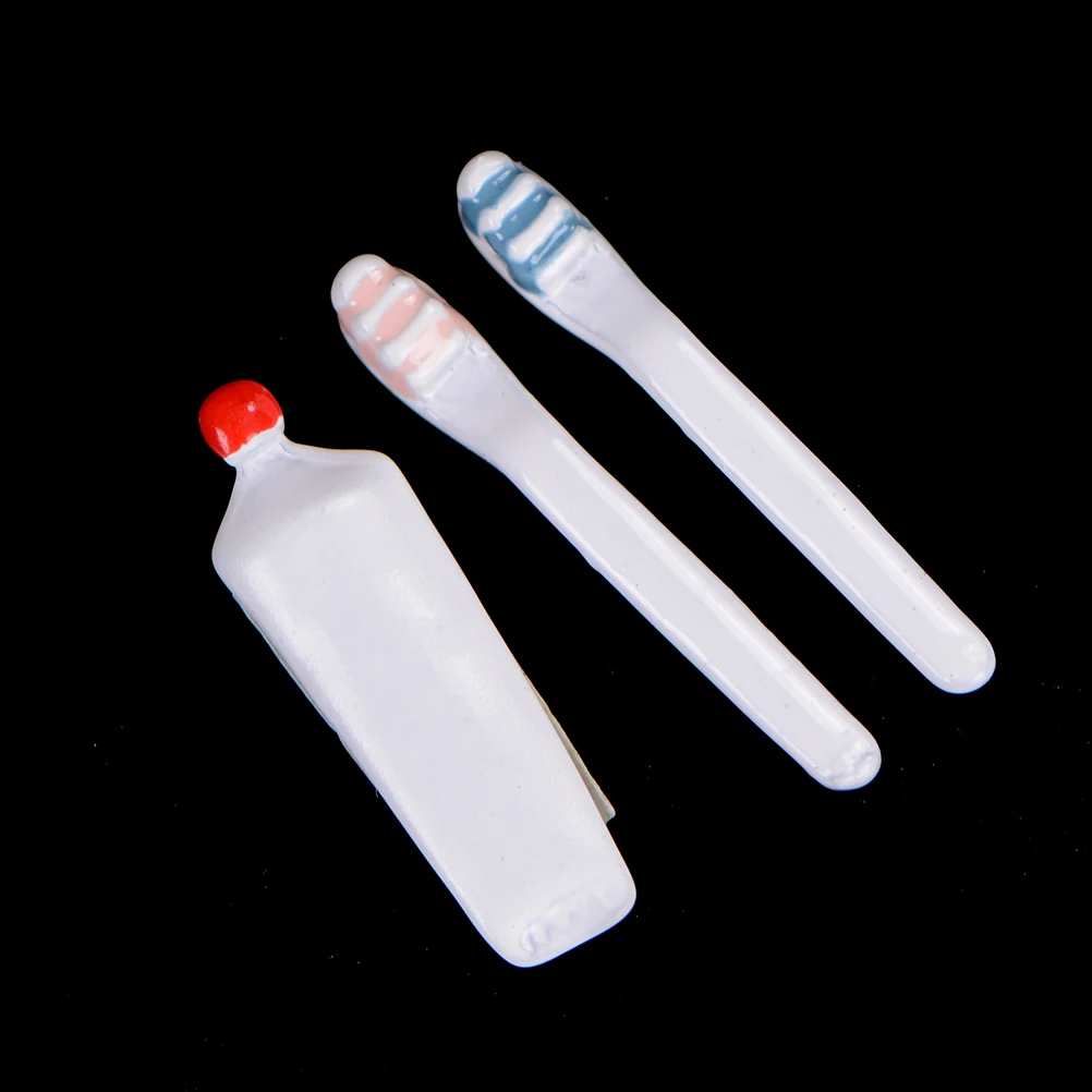 

3pcs/set Lovely mini Alloy toothpaste toothbrush Toy 1:12 dollhouse miniature Kids Best Gift Bathroom Accessory