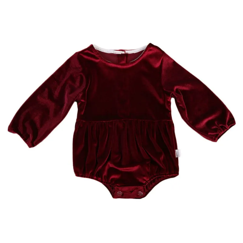 

2017 Autumn Newborn Baby Girl Flannel Romper Warm Long Sleeve Velvet Jumpsuit Toddler Kids Clothes Wine Red