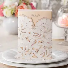 50pcs/pack Customize Wedding Invitations Flower Hollow Patterns Cards Laser Cut Elegant Birthday Invitation Card Free Shipping