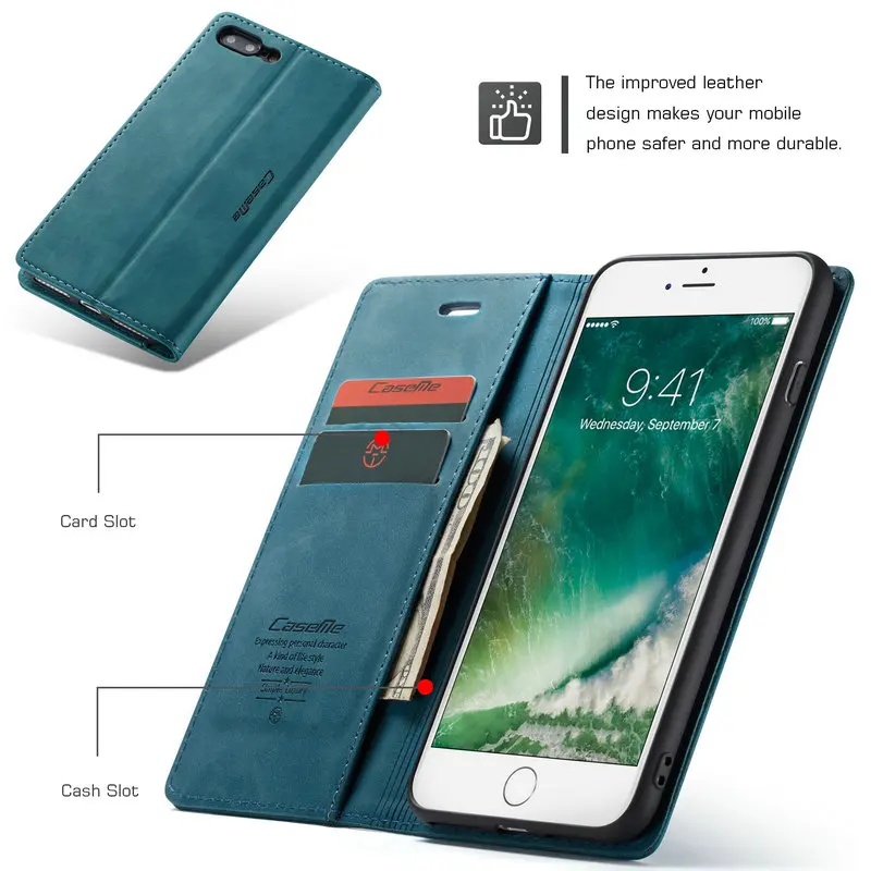 CaseMe Ретро Чехол кошелек для iPhone 6 7 8 6s Plus X 5SE Магнитный кожаный чехол с отделением