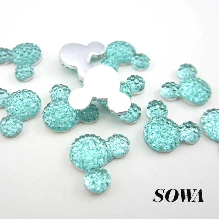 

New The Cheapest 100pcs/lot Sky Blue Color Size 12*16mm Mickey Head Flatback Scrapbooking AB Resin Beads