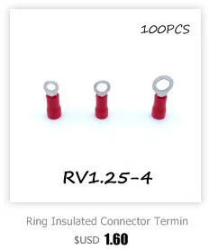 Кольцевой изолированный соединитель клеммный блок 100 шт. RV1.25-3 красный кабель провода электрический обжимной Терминатор a.w. G 22-16 колпачок