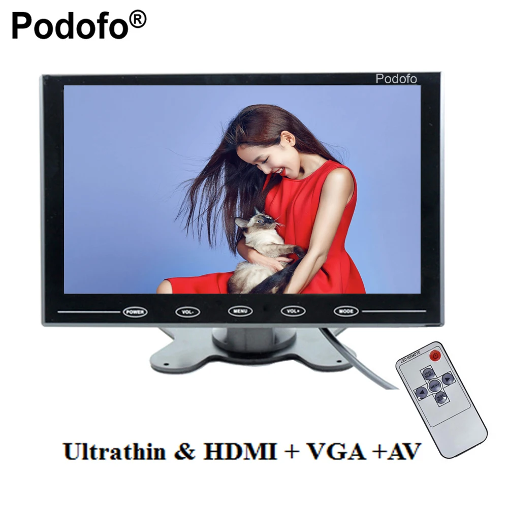 

Podofo 9" LCD Monitor TFT Mini Color Monitor 2Channel Video Input Monitor Display Screen For PC CCTV HDMI AV-In Security Monitor