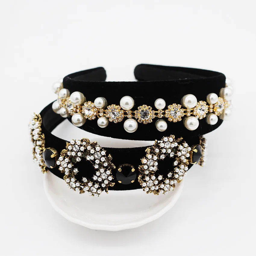 

New Baroque full pearl circle geometry retro hair accessories prom nightclub catwalk headband jewelry 983