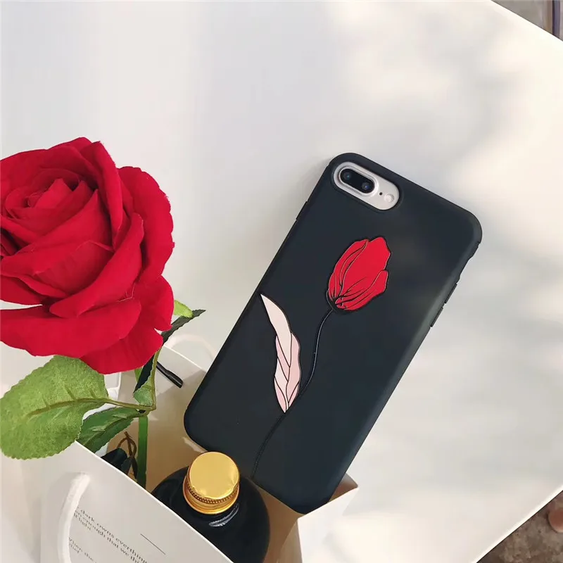 LUDI Vintage Red Rose Floral Phone Case for iPhone 7 7Plus Soft TPU Black Phone Bag for iPhone X 6 6s 8 Plus Fashion Funda Capa 4
