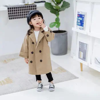 

Dollplus 2019 Spring Autumn New Children's Jackets Windbreaker for Girls Trench Coat Long Double-breasted Children Clothing