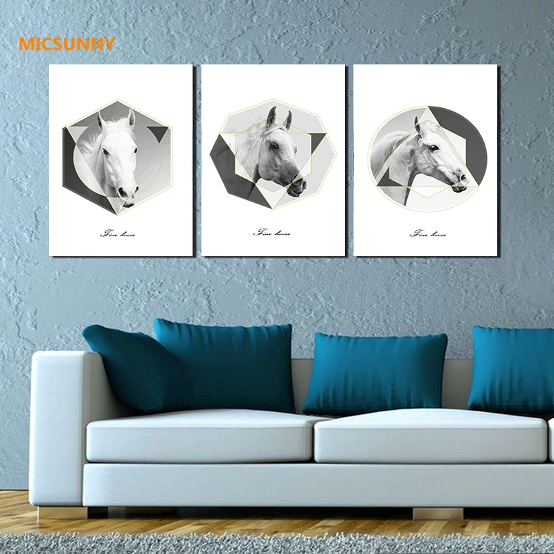 Micsunny blanco negro contemporáneo cabeza de caballo cuadros
