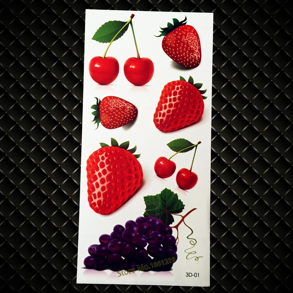 

New Removable Waterproof Tattoo 3D Cherry Strawberry Grape Pattern Vivid Body Art Makeup For Women Temporary Tattoo Sticker G3D1