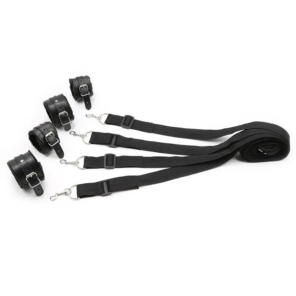  Fuzzy under bed Sex bondage open leg restraint harness straps Handcuffs Ankle cuff Adult Fetish SM 