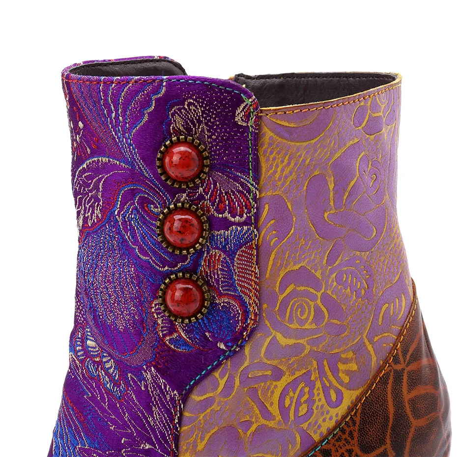 Retro Printed Genuine Leather Winter Autumn Boots Women Embroider Shoes Vintage Women High Heels Ankle Boots Plus EUR Size 36-42 (11)