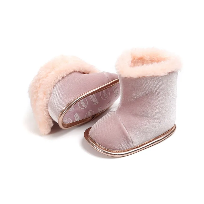 Новорожденных Для маленьких мальчиков обувь для девочек ботинки первых шагов одноцветное Цвет мягкие Arctic бархат Теплые зимние ботинки мех