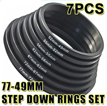 

7pcs 77-72-67-62-58-55-52-49mm Step Down Rings Lens Adapter Filter Set For Canon Nikon camera
