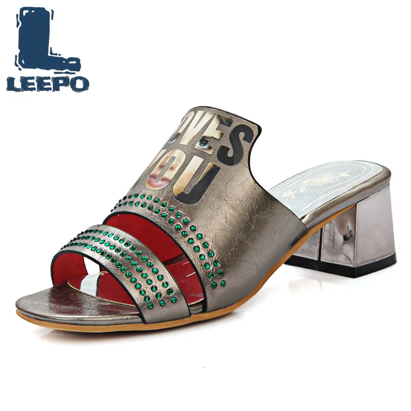

LEEPO Shoes Woman Summer Heels Slippers Female Outside White Slides Women Crystal Large Size Open Toe Pumps Ladies Heels Sandals