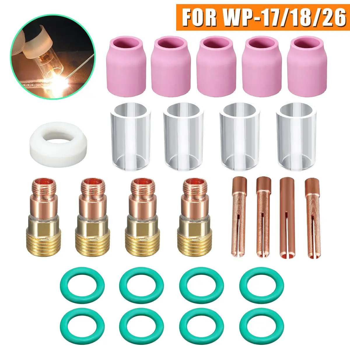 

26 Pcs TIG Welding Stubby Gas Lens #10 Pyrex Cup Kit for Tig WP-17/18/26 Torch