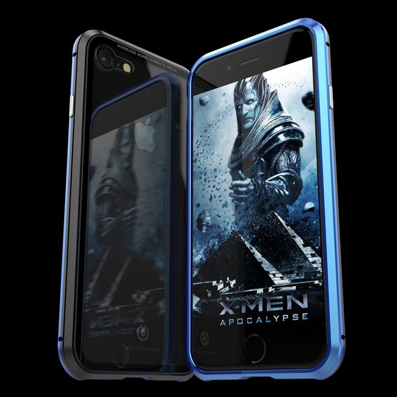 Magnetic Case For iPhone 8 7 Plus Luxury Aluminum Metal Bumper &amp Back Side Tempered Glass Cover 6 6s |