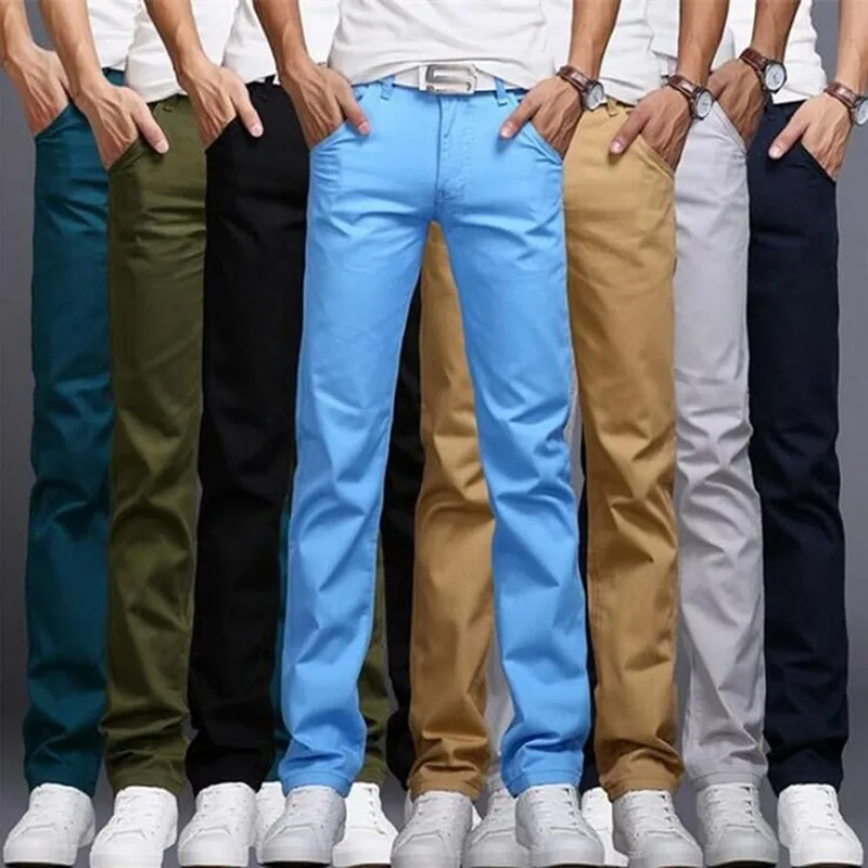 Мужские модные брендовые весенние и осенние корейские стильные однотонные облегающие прямые брюки, мужские Умные повседневные брюки черного цвета и цвета хаки