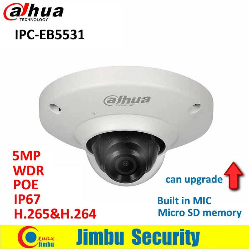 

Dahua Fisheye IP Camera IPC-EB5531 5MP Panoramic Network H.265 1.4mm lens 180 degree IVS Built-in Mic Micro SD card IP67 PoE