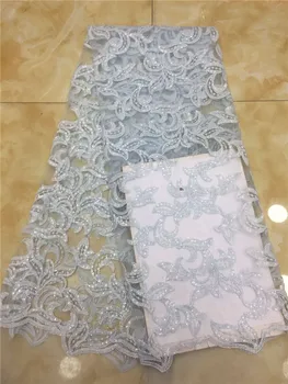 

Hot Sale Onion sky blue African Lace Fabric For Wedding Nigeria Mesh Fabric Embroidered High Quality With sequins 5yards/lot