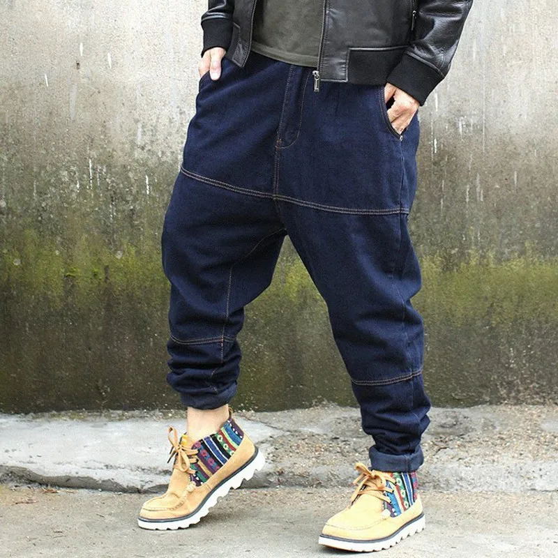 Хип-хоп корейские мужские длинные джинсовые шаровары свободного кроя размера плюс S-4XL модные брюки для уличных танцев