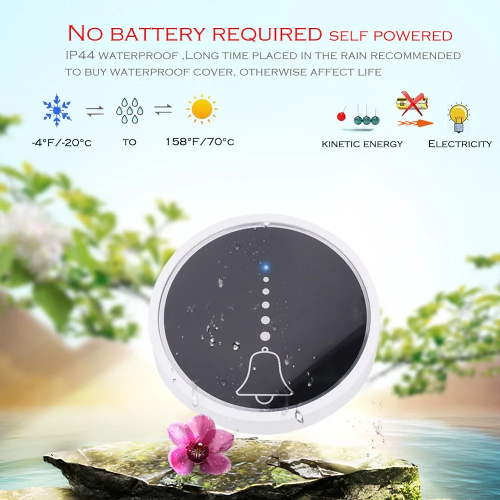 SMATRUL self powered Waterproof Wireless DoorBell night light no battery EU plug home Cordless Door Bell 1 2 button 1 2 Receiver 2