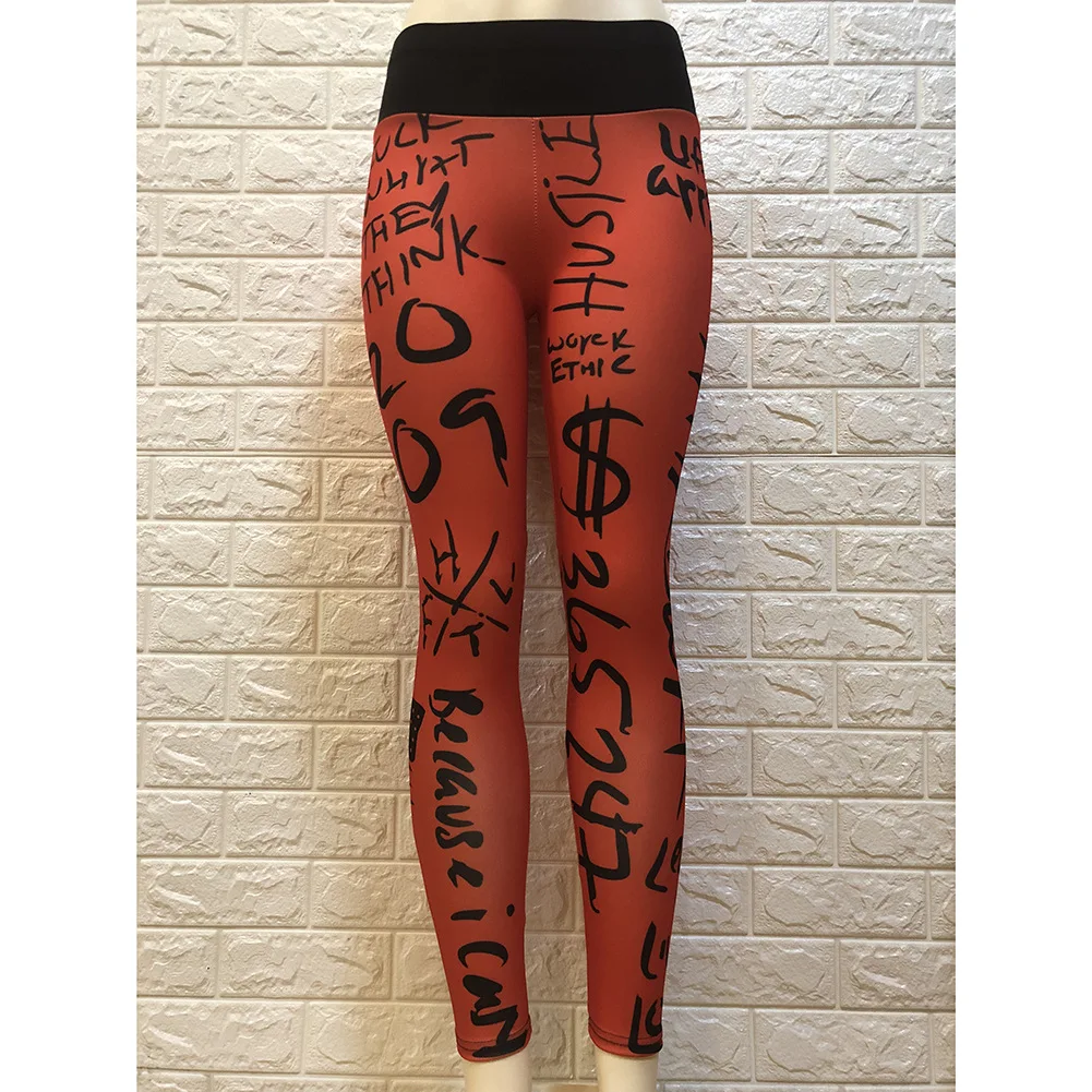 Letter Printed Women Sport Leggings High Waisted Push Up Yoga Pants Woman Gym Fitness Running Tights Running Legins