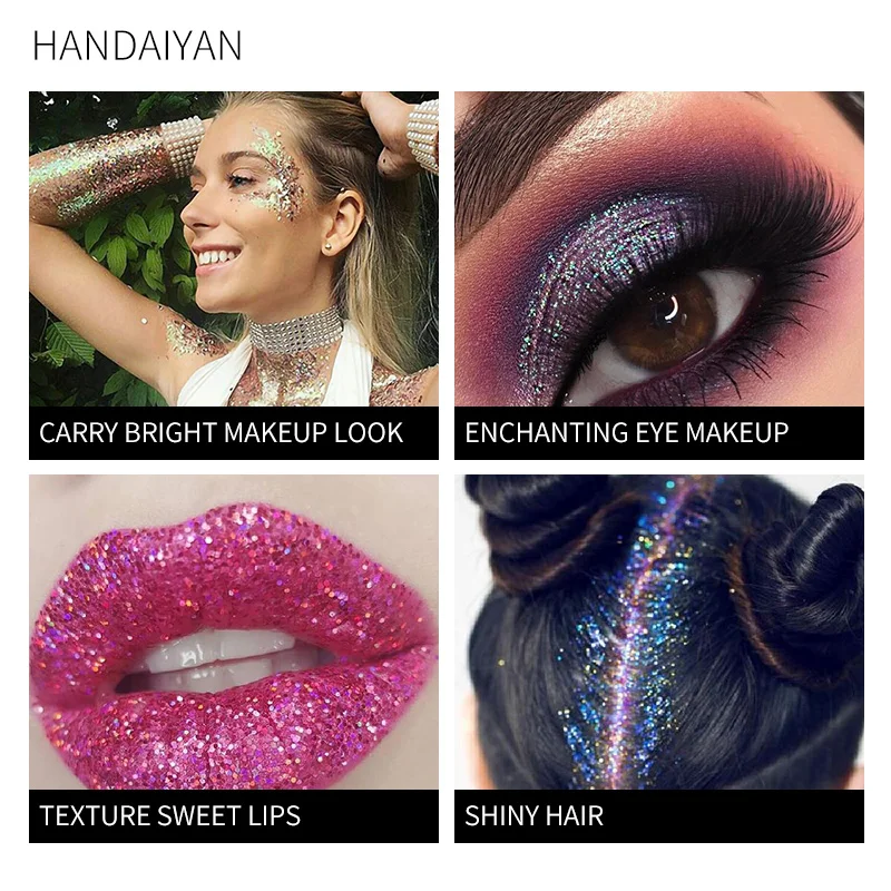 HANDAIYAN Holographic Sequin Diamond Colorful Glitter Gel Shiny Body Mermaid Festival Powder Pigment Makeup Cosmetics TSLM1