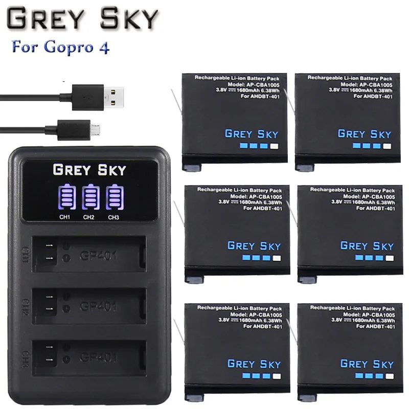 

For Go pro Hero 4 hero4 Battery + LED 3-Slots USB Charger for GoPro HERO4 hero 4 black/silver/white Action Camera accessories