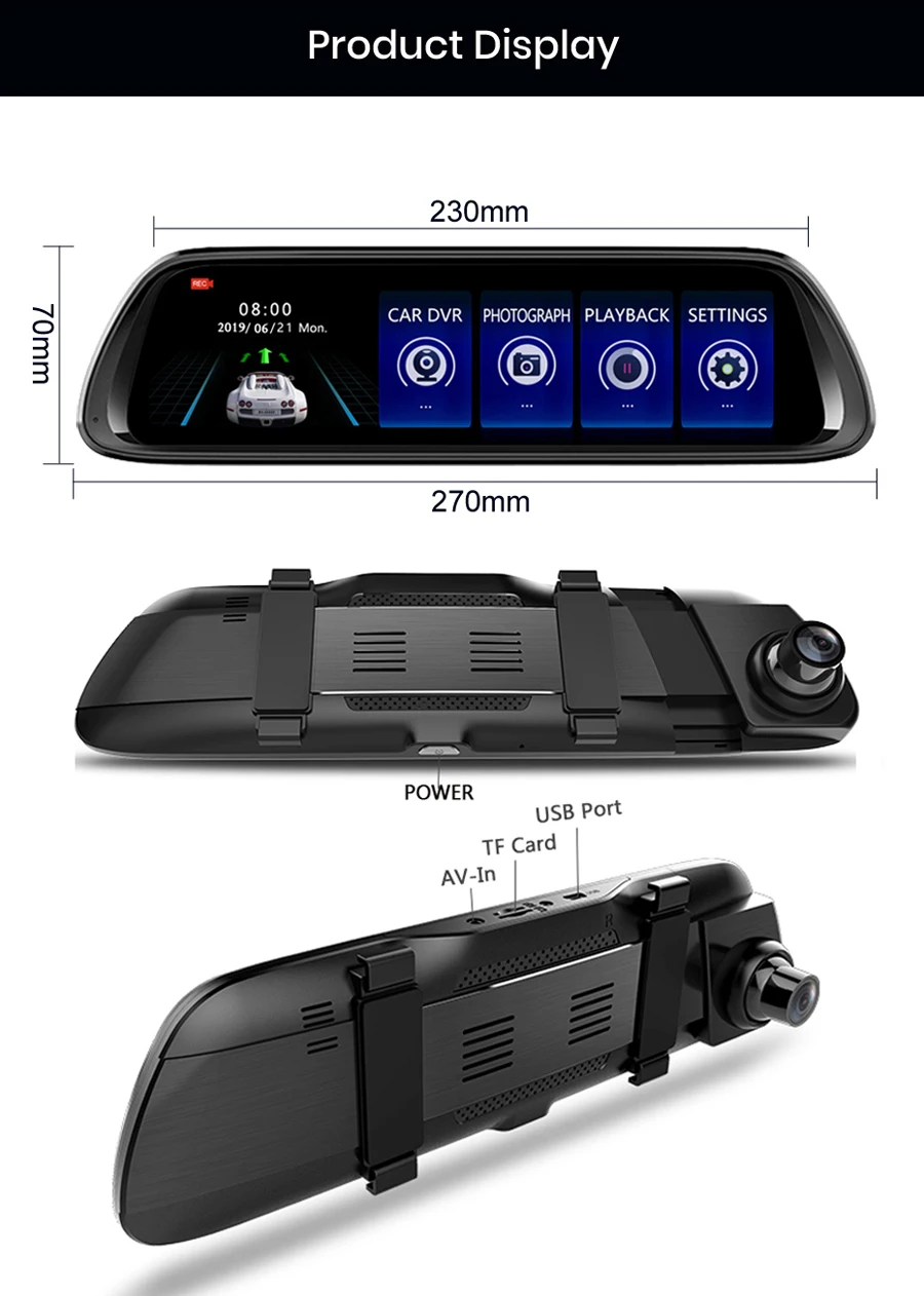 QUIDUX двойной объектив 1080P 9,66 "ips сенсорный экран Автомобильный видеорегистратор поток зеркало заднего вида Даш камера двойной объектив