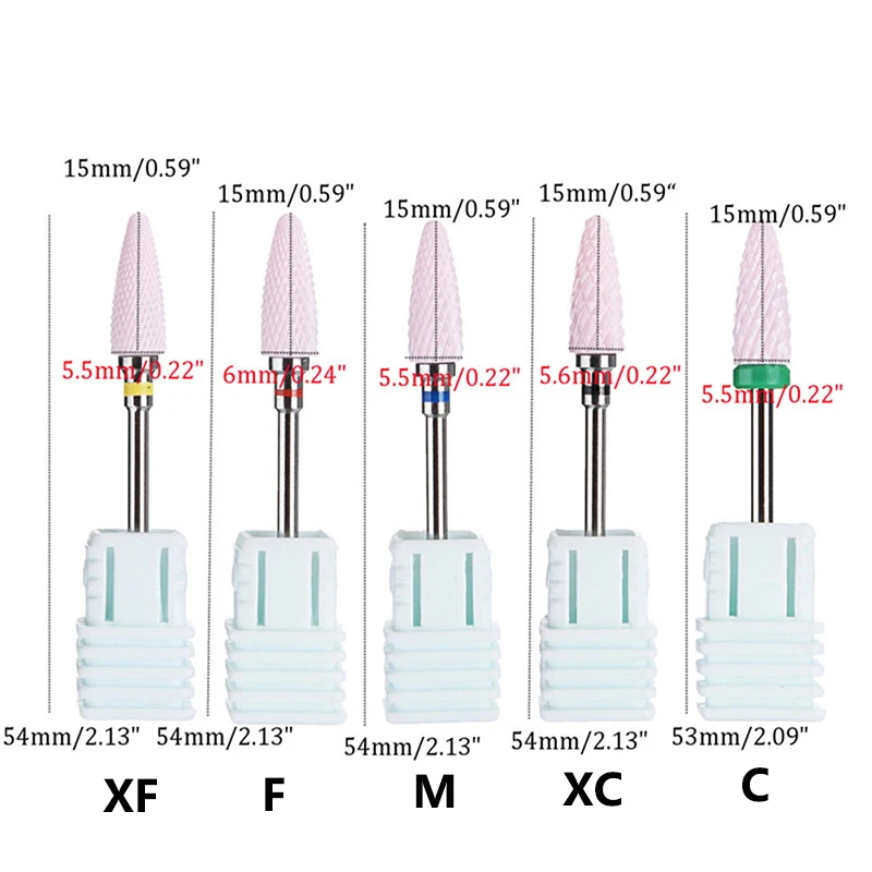 1 шт. 2,35 мм конусные наконечники для ногтей, керамические сверла, Электрические роторные сверла для чистки кутикулы, для маникюра, педикюра, Шлифовальная головка, шлифовальный инструмент розового цвета