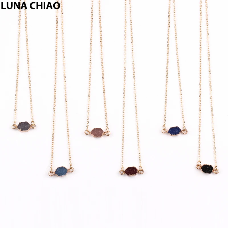 

Trendy Popular Imitation Resin Acrylic Mini Gold Painting Druzy Pendant Necklaces Dainty Short Chain Pendants for Women