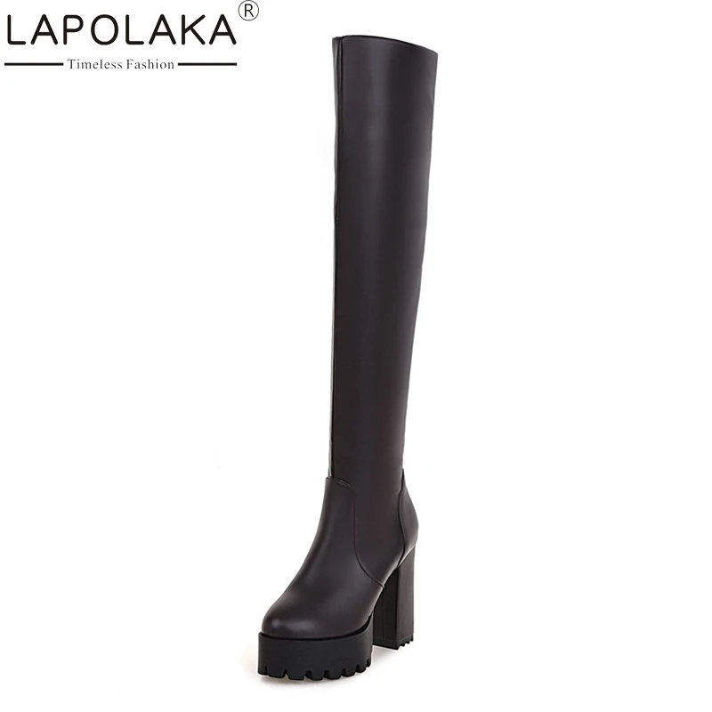 

LAPOLAKA Elastic Large Size 33-43 Add Plush Black Brown Over The Knee Boots Sexy Platform Super High Heels Party Shoes Women