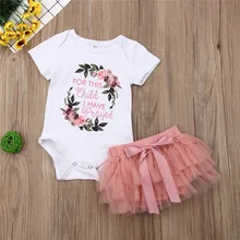 Одежда для новорожденных девочек фатиновая юбка-пачка с бантом боди с короткими рукавами, круглым вырезом и буквенным принтом, 2 предмета, детская одежда