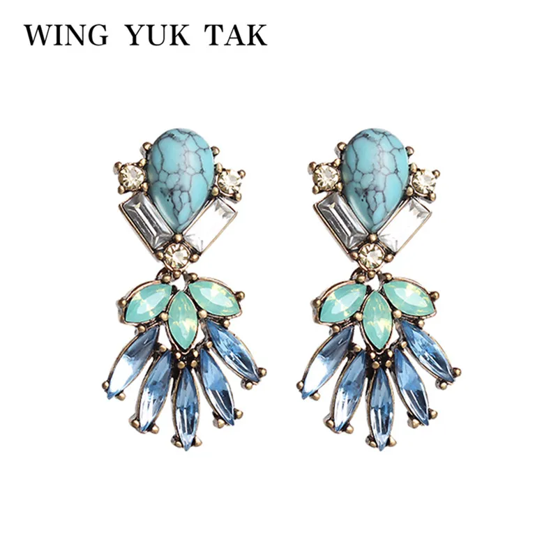 Женские винтажные серьги гвоздики wing yuk tak синие акриловые в форме цветка