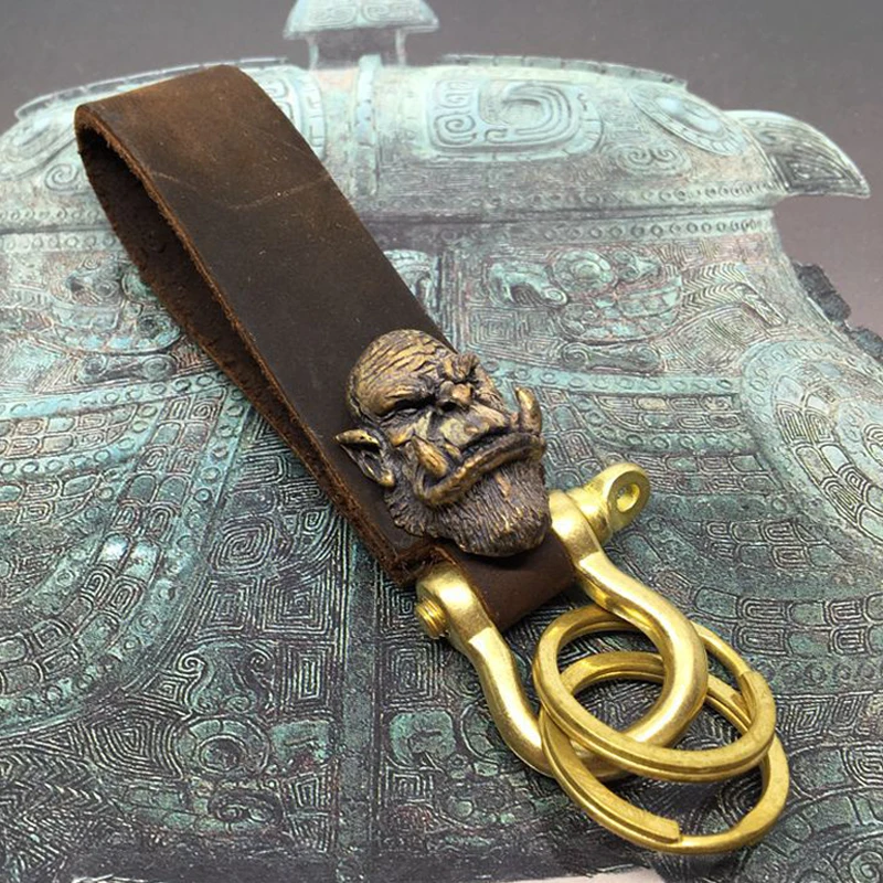 

Leather Vintage Brass Keychin Vachette Clasp Key Ring Outdoor Camping Small Tool Accessories