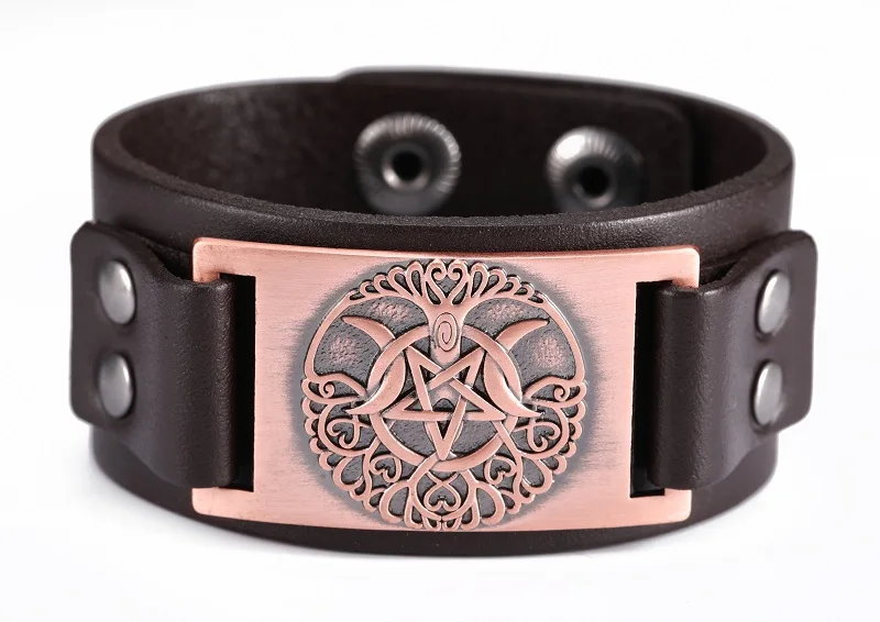 

5PCS Odin Symbol Wide Real Leather Bracelets Life Of Tree Viking Bangle Hexagram Bangle Hexa Adjustable Bangle Men Jewelry