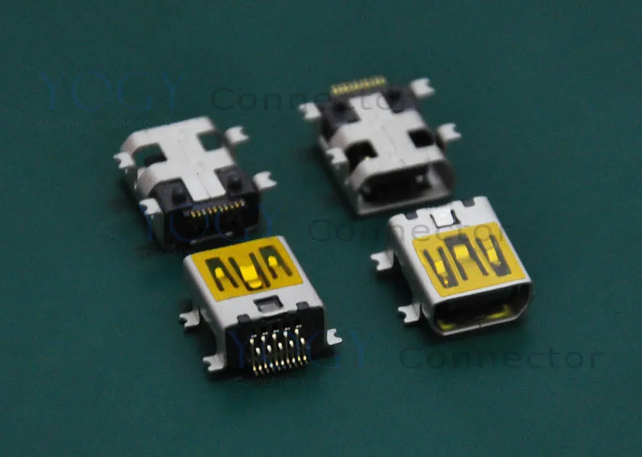 (10 шт./лот) 9-контактный гнездовой разъем SMT Type-B MINI USB 4 фиксированных ножки обычно