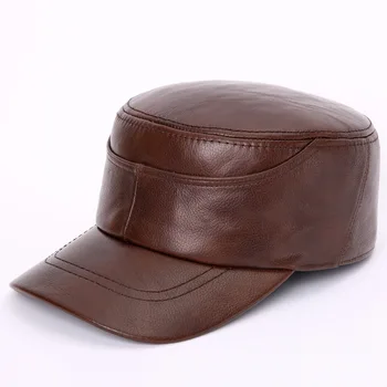 

Genuine leather men's caps cowhide leather hat brand new style Autumn Winter Solid concise Hiratsuka baseball cap hat one size
