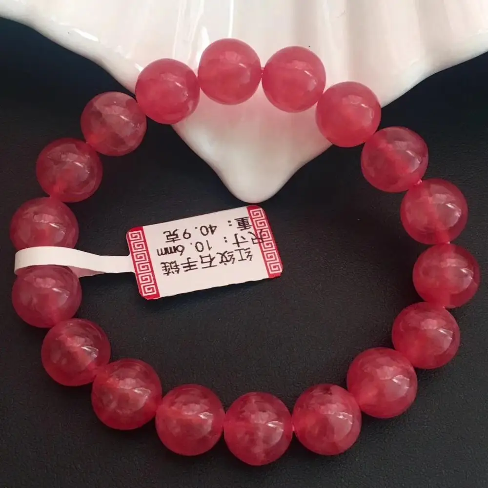 

Certificate 10.6mm Natural Red Ice Rhodochrosite Bracelet For Women Lady Crystal Round Bead Stretch Bracelet Fine Jewelry AAAAAA
