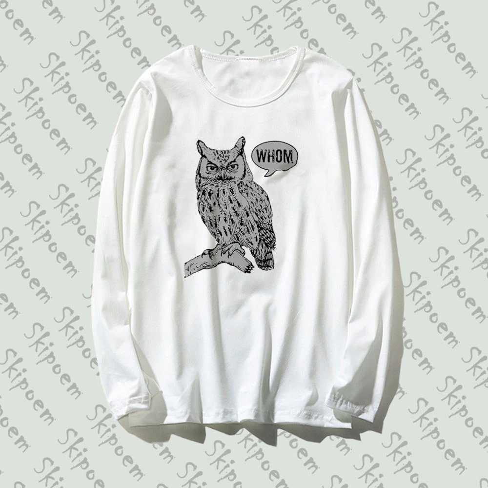 

New Long Sleeve T Shirt Whom Owl Print 100% Cotton Casual O Neck Streetwear Tops & Tees Brand Unisex Clothing