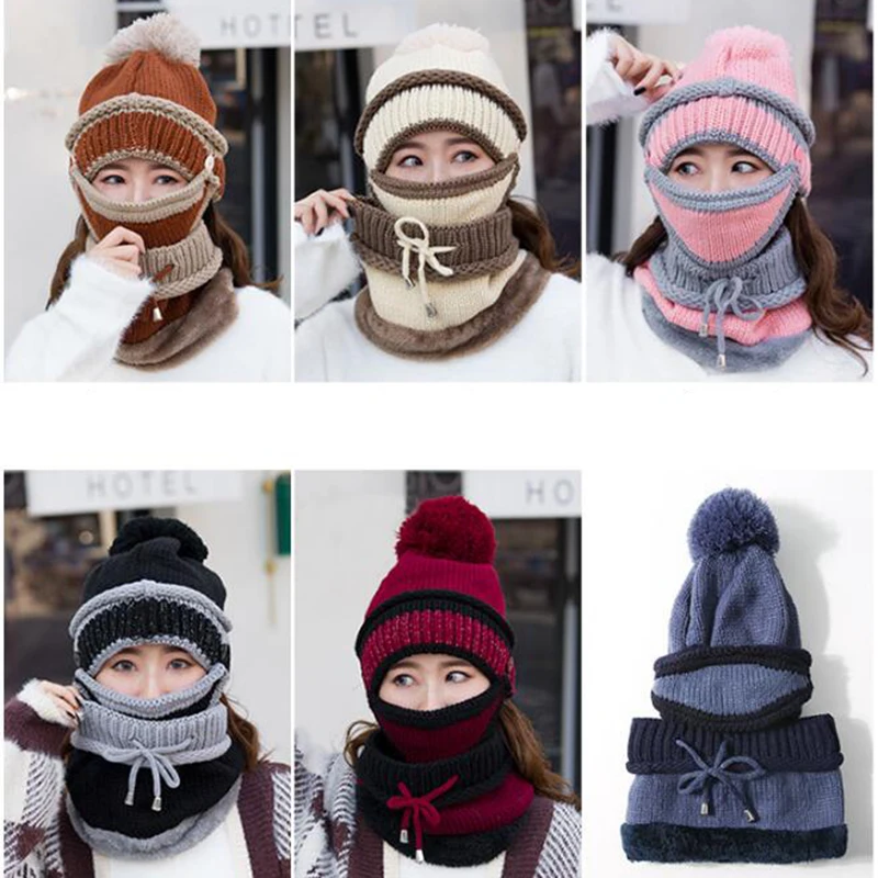 

3pcs/lot Autumn winter Cotton hat Winter skullies Hat fashion warm Acrylic hats casual women solid adult woolen caps cover head