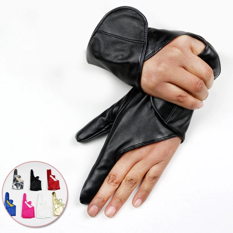 Fashion Female Three Fingers Exposed Thin Breathable PU Leather Punk Hip-hop Dance Glove Women Nightclub Show KTV Sing Glove A73 mens winter mittens