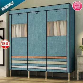 

Simple steel tube bold reinforcement double assembly storage cloth wardrobe with PE transparent window/16cm leg height
