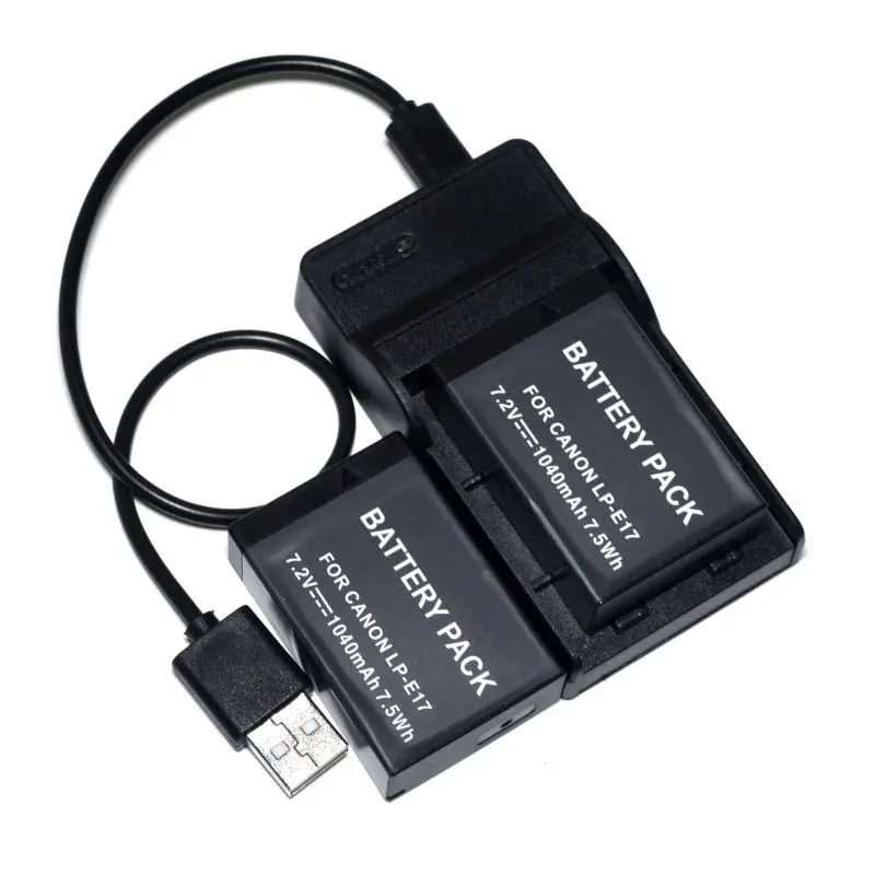 2Battery and charger LP-E17 Батарея для цифровой однообъективной зеркальной камеры Canon EOS титановый Электролитный электрод со случайно выбранным 200D 750D 760D 770D 77D 800D M3 M5 M6 поцелуй X8i Rebel SL2 T6i T6s Камера батареи USB Зарядное устройство - Цвет: 2Battery and charger